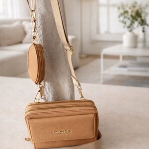 Casual Tan Crossbody Camera Bag with Detachable Coin Pouch